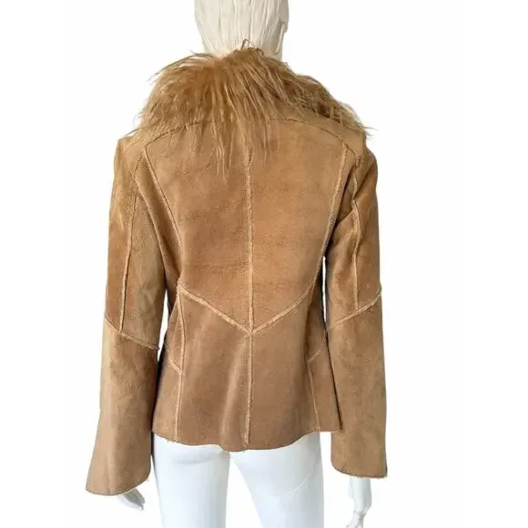 Vintage Guess Suede Jacket with Mongolian Fur Collar sz M - Picture 5 of 9